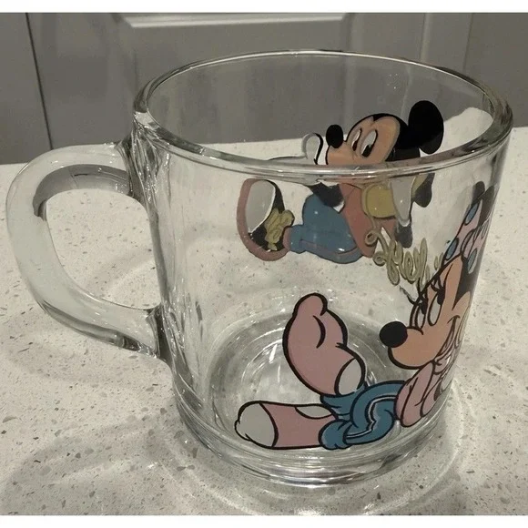 Vintage Disney Mickey & Minnie Mouse Glass Mugs Set of 2 With Handles - Picture 7 of 7